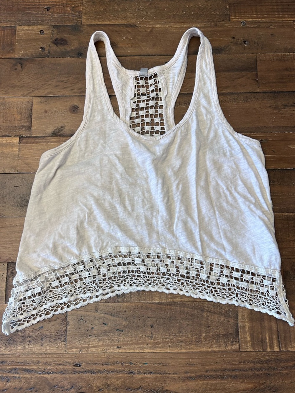 Ecote Cream Crochet-Hem Racerback Tank